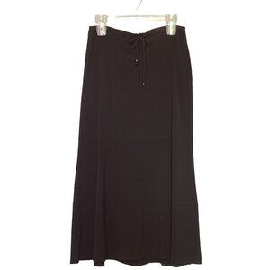 First Option Black A-Line Maxi Skirt Waist Tie Stretchy Women's Size 8 NWT